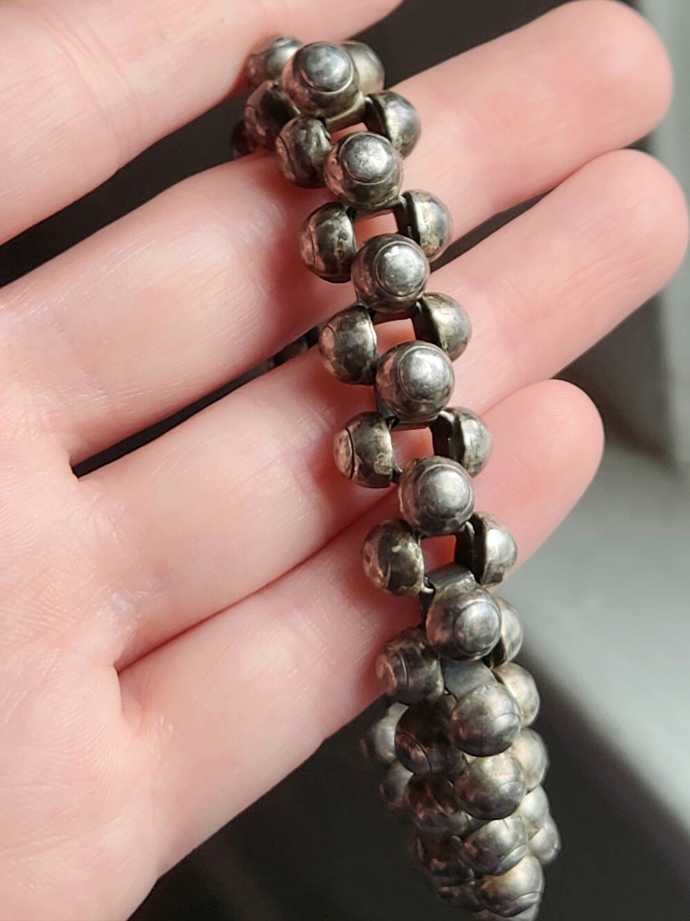 TAXCO STERLING SILVER CAVIAR TONGUE CLASP BRACELET 8 1/2" - Picture 4 of 12